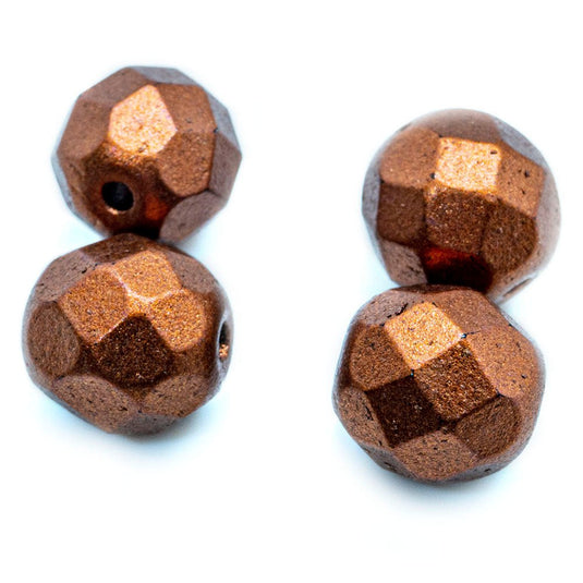 Czech Glass Firepolished Faceted Round 8mm Dark Copper Matt - Affordable Jewellery Supplies