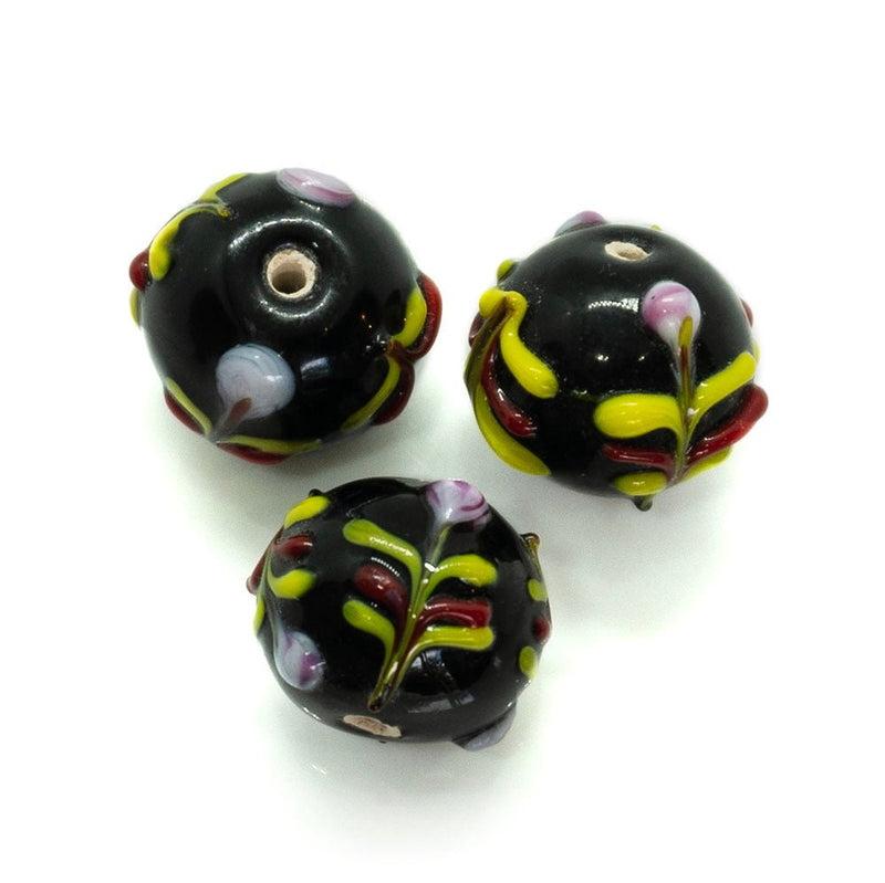 Load image into Gallery viewer, Glass Lampwork Round with Raised Pattern 15mm Black - Affordable Jewellery Supplies
