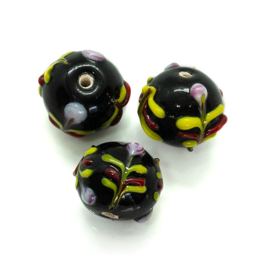 Glass Lampwork Round with Raised Pattern 15mm Black - Affordable Jewellery Supplies