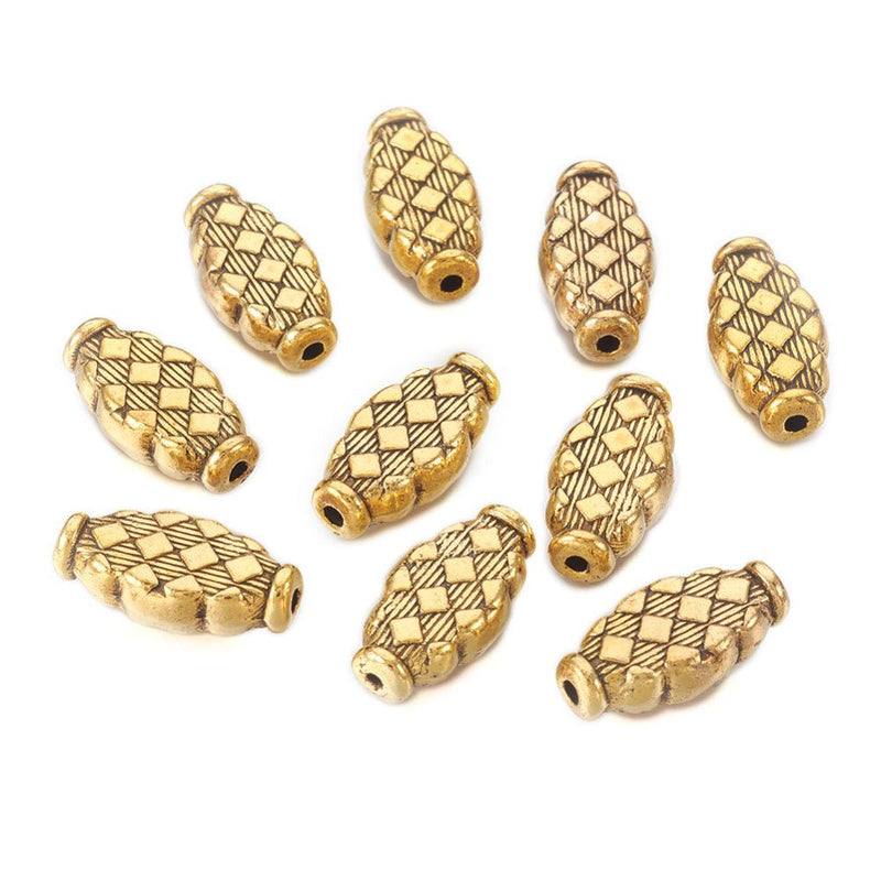 Load image into Gallery viewer, Tibetan Style Oval Metal Beads 17mm x 9mm Antique Gold - Affordable Jewellery Supplies
