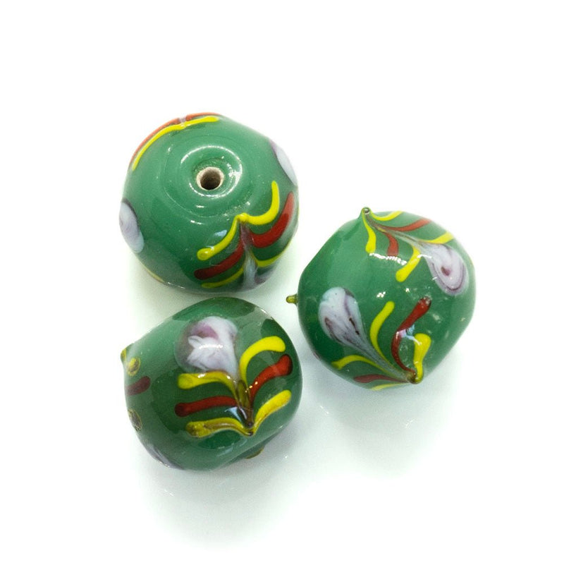 Load image into Gallery viewer, Glass Lampwork Round with Raised Pattern 15mm Green - Affordable Jewellery Supplies
